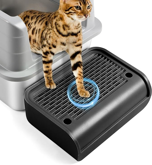 Cat Litter Box Step, Cat Litter Box Ramp Mat with Filter Function for Self-Cleaning Cat Litter Box, Easy to Clean, Cat Pedal Step Stool Ideal for Kitten & Elderly Cats (Black)-PawvioPets