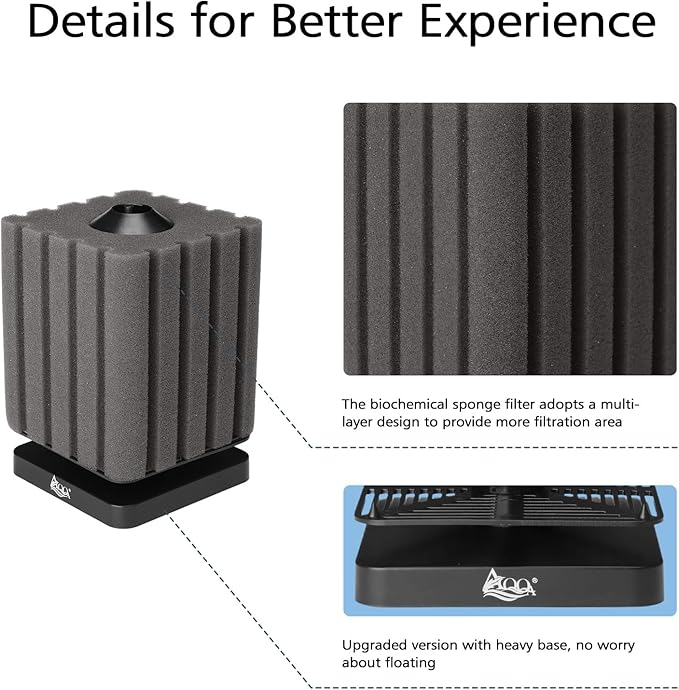 AQQA Aquarium Sponge Filter Submersible Small Fish Tank Filter 20 Gallon Ultra Quiet Air Powered Corner Sponge Filter Aeration Betta Filter for Freshwater & Marine Tank(Small for 5-30 Gallon)-PawvioPets