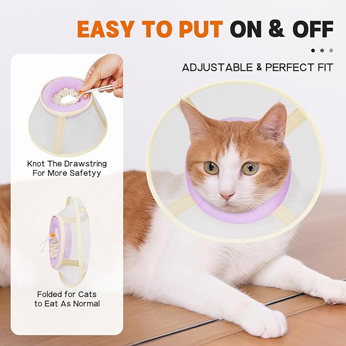 Cat Cone Collar Soft- Adjustable Comfortable Air Mesh Recovery Cone After Surgery to Stop Licking and Scratch, Alternative to Plastic Elizabethan Collar for Cat, Whiskers Freedom (Purple, XS)-PawvioPets