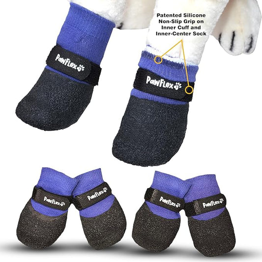 Double Dipped Thick Textured Waterproof Cotton Dog Socks | PawFlex Comfy Pawz Soft Indoor/Outdoor Pet Booties | Non-Slip Silicone Grip at Inner Wrist for No Twisting or Sliding Off| Adjustable Strap-PawvioPets