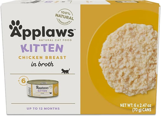 Applaws Natural Wet Kitten Food in Broth, Limited Ingredient Canned Wet Kitten Food, No Additives, Made with Natural Ingredients, Chicken Breast in Broth (6 x 2.47oz Cans)-PawvioPets