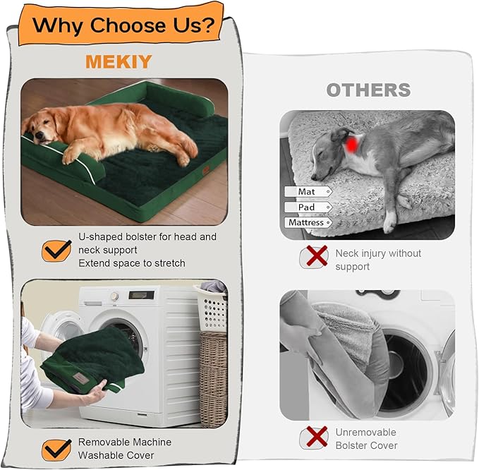 Orthopedic Large Dog Bed Washable, Orthopedic Emerald Dog Beds with Egg Foam Support, Removable, Machine Washable Plush Cover and Non-Slip Bottom for Extra Large Dogs-PawvioPets