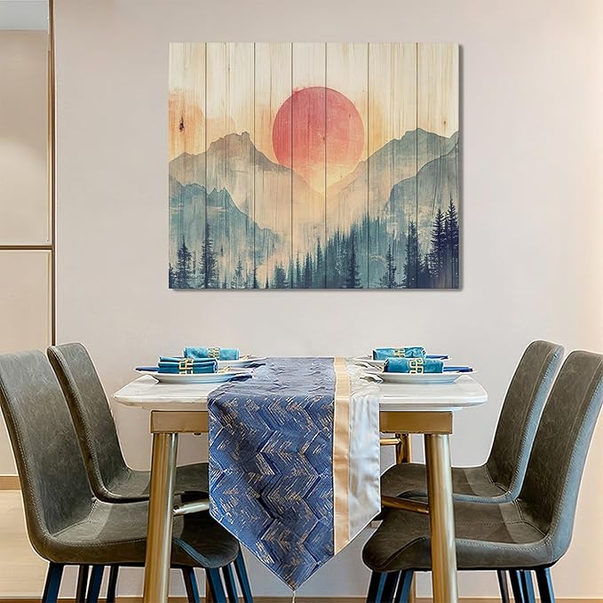 Framed Large Cabin Mountain Wall Art for Living Room, Oversized Rustic Forest Wall Decor, Rustic Nature Landscape Canvas Painting Sunset Pictures Home Decoration for Bedroom Office 60"x30"-PawvioPets