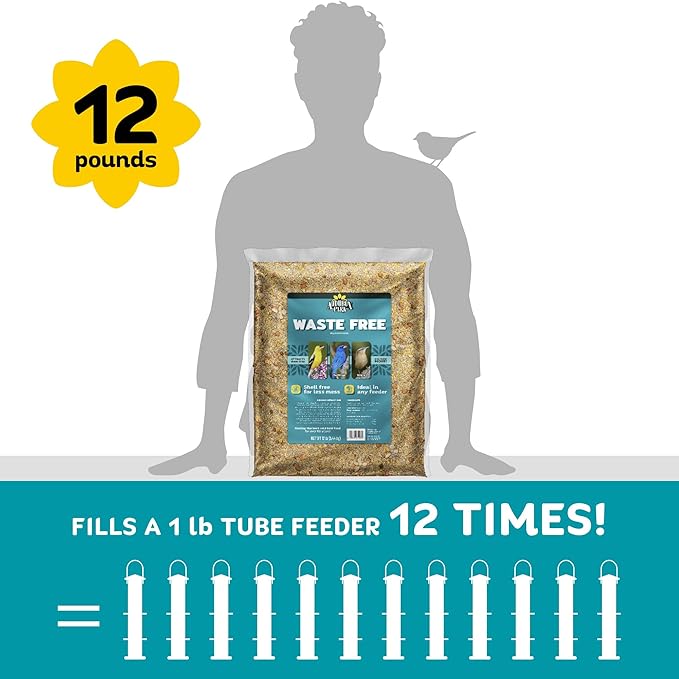 Audubon Park Waste Free Wild Bird Seed –12 lb. No Mess Blend with Sunflower Hearts & Peanut Pieces – Bird Food for Outside Feeders-PawvioPets