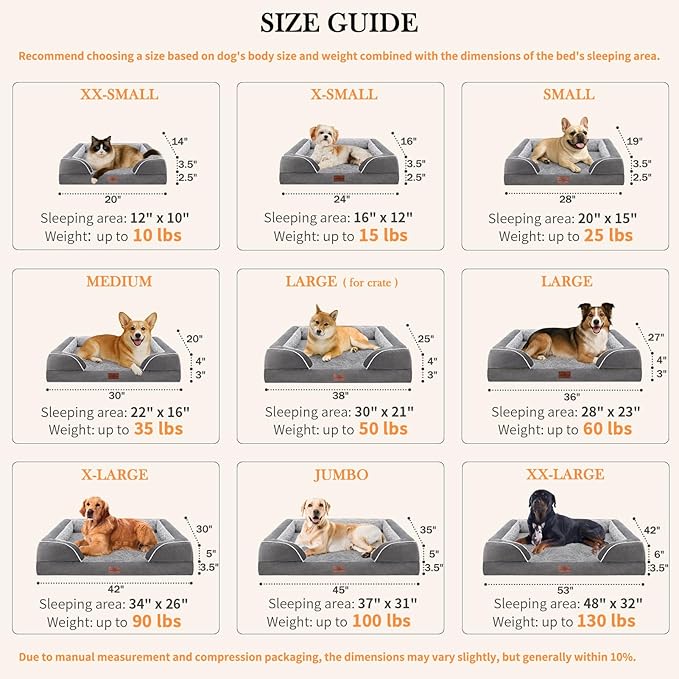 Comfort Expression Small Dog Beds Waterproof Cat Beds Orthopedic Foam Sofa Bed for Small Dogs Comfy Pet Bed with Washable Removable Cover & Non-Slip Bottom(XX-Small,Grey)-PawvioPets