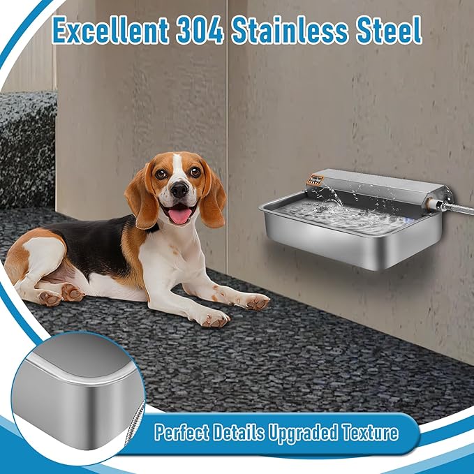 6L Automatic Dog Water Dispenser Bowl for Large Dogs, 304 Stainless Steel Wall Mounted Pet Waterer with Float Valve, Self-Filling Outdoor Water Trough for Pets/Livestock-PawvioPets