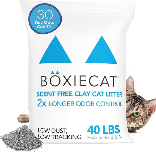Boxie® Unscented 30 Day Odour Control Clumping Clay Cat & Kitty Litter 40 lb, 99.9% Dust-Free, Hard Flat Top® Clumps, No Fragrances No Fillers, Long-Lasting, Easy to Scoop-PawvioPets