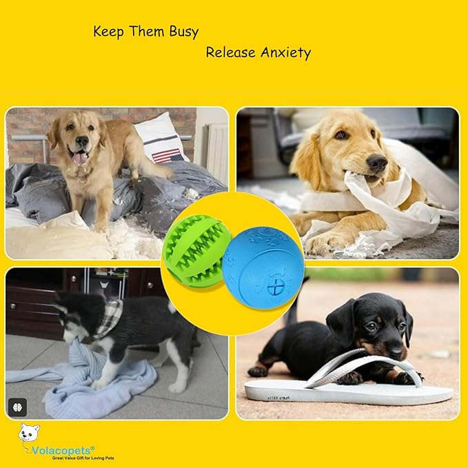 Dog Puzzle Toy, Treat and Dental Balls, Interactive Treat Dispensing Toy for Dogs, Durable Puppy Toys for Teething Small Dogs, Rubber Teeth Balls, Slow Feeder,2 Pack (Small)-PawvioPets