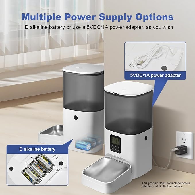 Automatic Cat Feeder, 6L Cat Food Dispenser with 10s Voice Recorder, Pet Feeder up to 8 Meals per Day, Timed Feeder with Dry Food Sealed Ring (Jade White, 6L)-PawvioPets