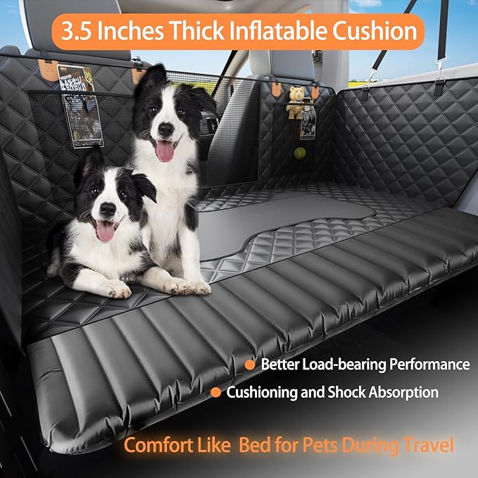 Car Back Seat Pet Cover for Dogs Back Seats Protector, Soft Inflatable Cushion Backseat Extender Comfortable Dog Hammock, Waterproof Dog Bed Rear Travel Accessories for Car,SUV,Truck-PawvioPets