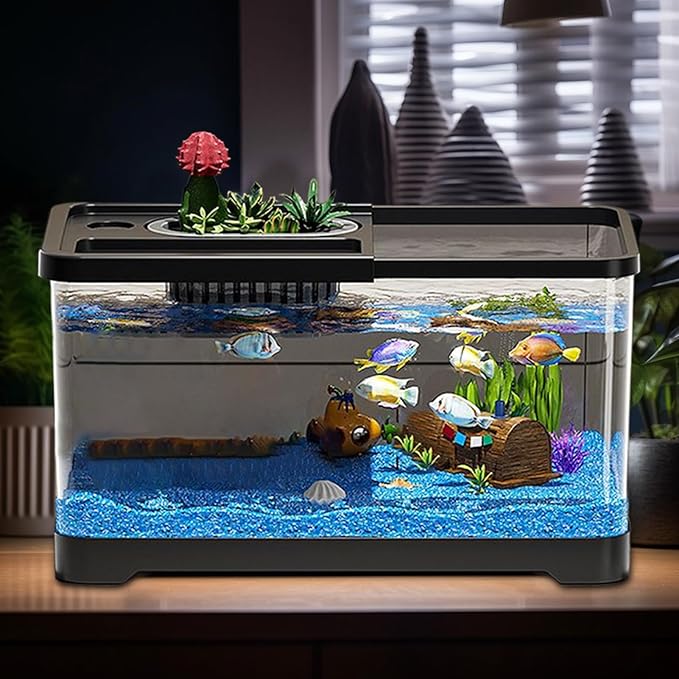 Fish Tank Starter Kit - Small Aquarium | Fish Tank Starter Kit With Filter And Light | Gallon Small Aquarium | Underwater Landscape Decoration, Compact Glass Aquariums Set For Den Living Room Dorm Kid-PawvioPets