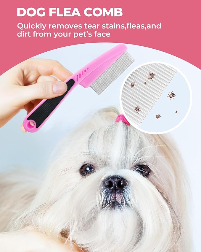 Dog Brush for Shedding Grooming,6 Pack Long-Pin Brush Set for Long Haired Dog Cat Goldendoodles Poodles Doodles Pink-PawvioPets
