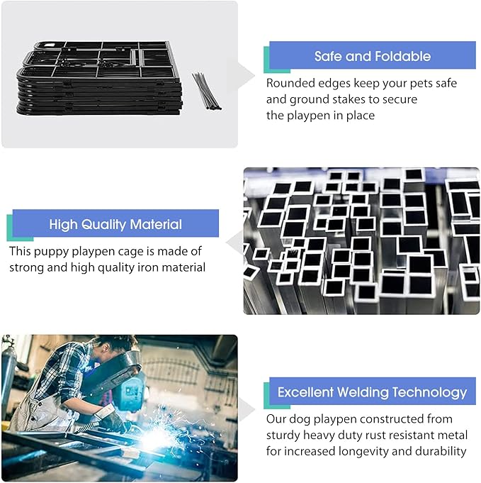 BestPet Dog Playpen Indoor 32 inch 32 Panels Metal Dog Pen Pet Dog Fence Outdoor Exercise Pen with Doors,Pet Puppy Playpen for RV Camping Yard, Black-PawvioPets