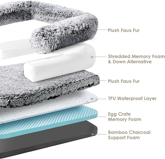 EHEYCIGA Foldable Dog Bed, Faux Fur Fluffy Dog Couch Bed, Orthopedic Calming Memory Foam Pet Bed for Small Dogs, Washable Soft Warm Pet Sofa Bed with Non-Slip Bottom, Faded Black, 40"x30"x6"-PawvioPets