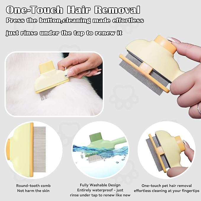 2 Pet Hair Removal Gloves, 2 Flea Combs for Cats and Dog，Reusable Electrostatic Gloves and Long & Short Flea Combs, 4 PCS pet hair removal tools-PawvioPets