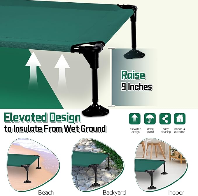 Elevated Outdoor Dog Bed with Canopy & Adjustable Feet - Larger Shade for Camping, Backyard & Patio-PawvioPets