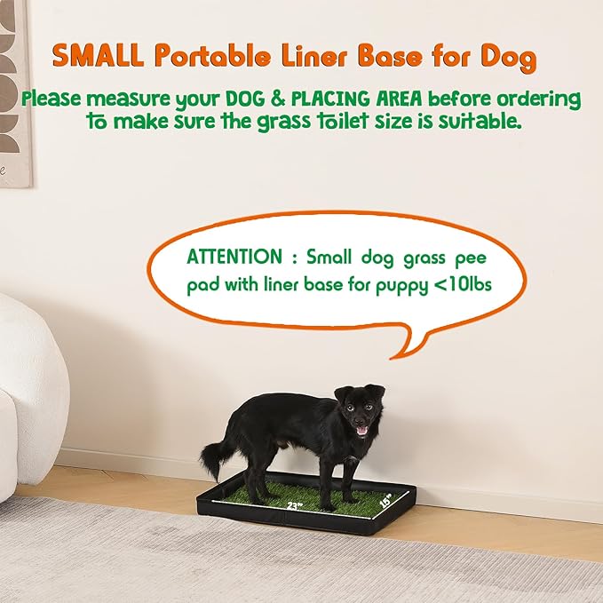 Dog Grass Pad with Foldable Dog Litter Box, Small Liner Base (23”×15”) for Balcony, 2 Artficial Grass Pee Pads for Dogs, Pee Pad Holder, Potty Training-PawvioPets