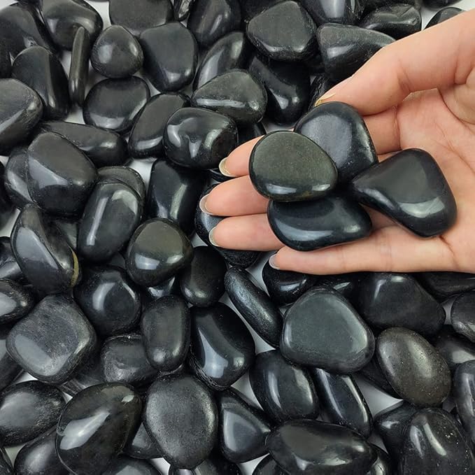 5 lbs Polished Black Pebbles for Indoor Plants, 0.8-1.2 Inch Decorative Black River Rocks for Plants Aquarium Planter Vase Fillers Landscaping and Garden Black Stones-PawvioPets