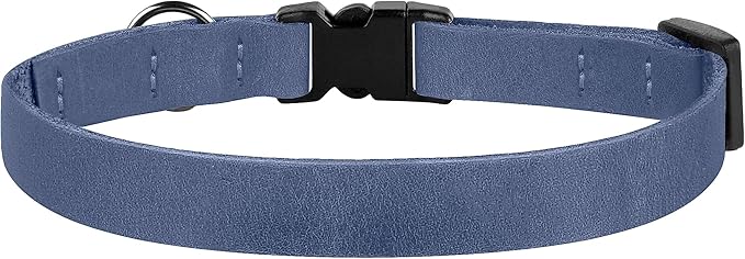 Breakaway Cat Collar Leather with Removable Bell - 13 Colors Available - Soft Adjustable Girl Boy Safety Lightweight Pet Kitten Collars Pink Brown Blue Green Red Orange Black (Denim)-PawvioPets