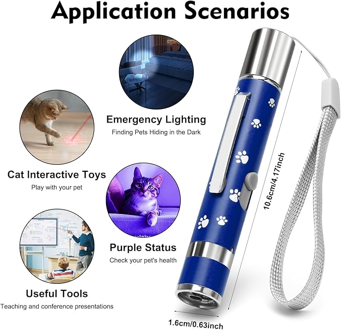 EAWONGEE Rechargeable Cat Toys - Indoor/Outdoor Cats Chase Light Toy for Kitty & Dog with 3 Light Modes, 5 Patterns, Blue-PawvioPets