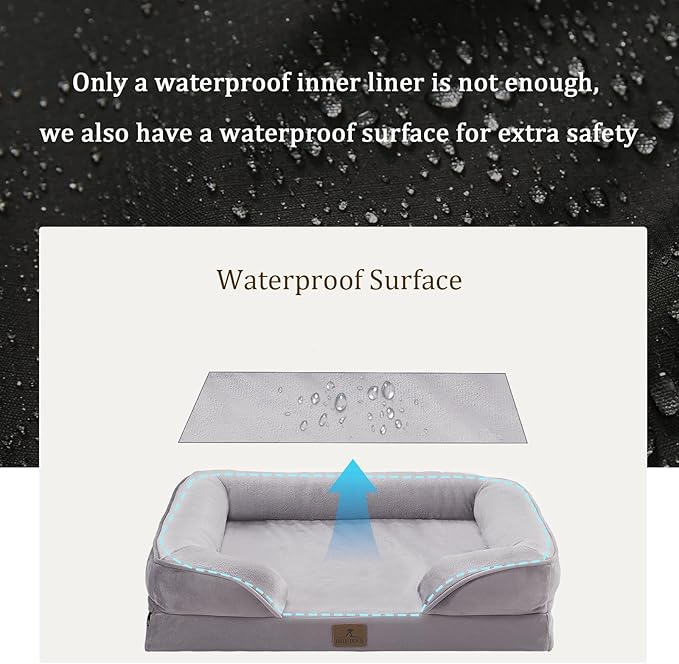 Bedfolks Orthopedic Dog Bed XXL, Waterproof Dog Sofa Bed for Giant Dogs, Egg Foam Pet Couch Bed with Removable Washable Cover and Nonslip Bottom, Light Grey-PawvioPets