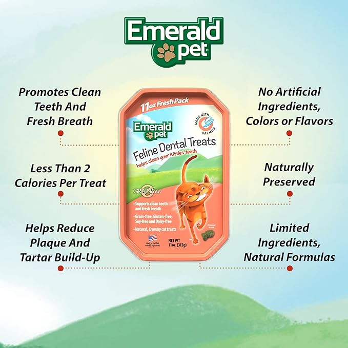 Feline Dental Treats — Tasty and Crunchy Cat Dental Treats Grain Free — Natural Dental Treats to Clean Cat Teeth, Freshen Cat Breath, and Reduce Plaque and Tartar Buildup — Salmon Treats, 11 oz-PawvioPets