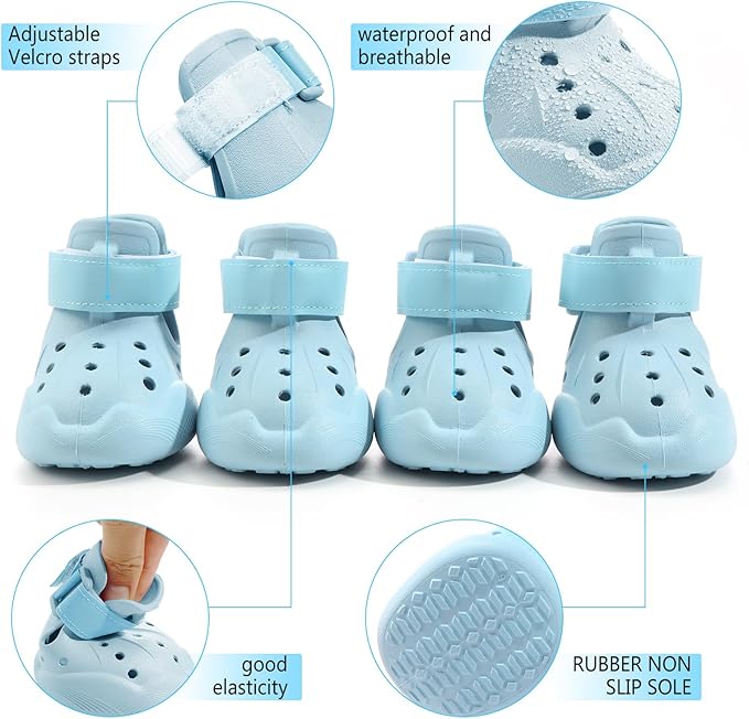 Dog Shoes, Dog Sandals for Hot Pavement, Non-Slip Waterproof Dog Booties for Winter Snowy Day and Summer, Adjustable Straps Easy-Clean Beach Outdoor Pet Boots Rugged Sole-4Pcs Blue-PawvioPets