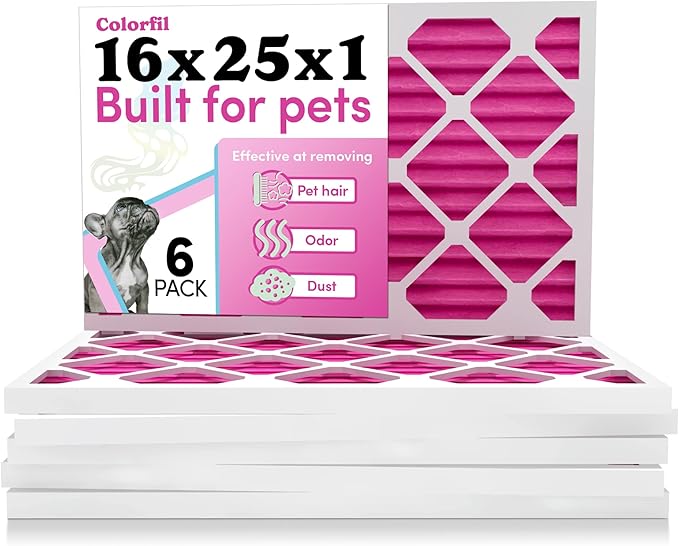 Colorfil 16x25x1 Air Filter (6-Pack) | Made in the USA | Color Changing | Remove Cat and Dog Odor | MERV 8 for Pet Hair Dander and Dust | 15.5"x24.5"x0.75" Exact Size-PawvioPets
