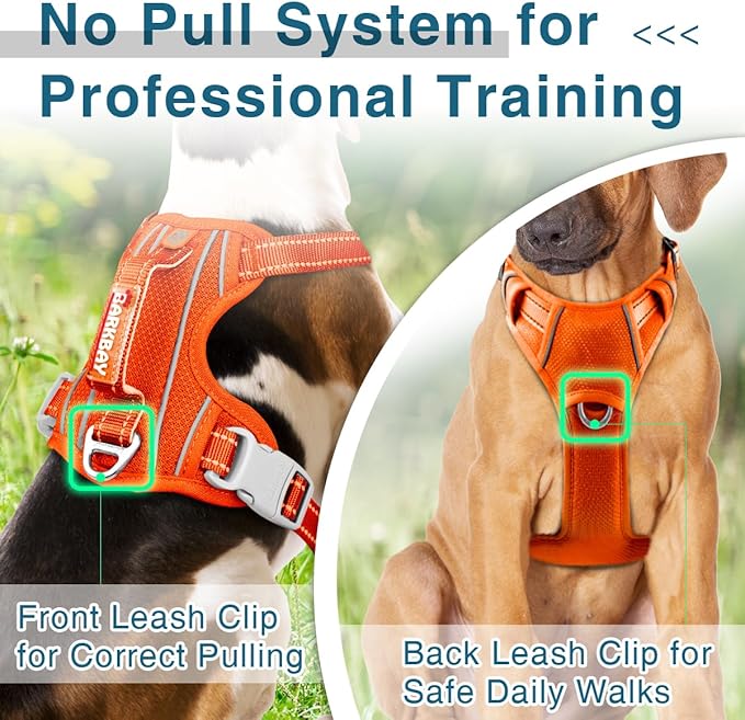 BARKBAY Dog Harness No Pull with ID Tag Pocket - Heavy Duty, Reflective, Easy Control for Large Dogs(Orange,XL)-PawvioPets