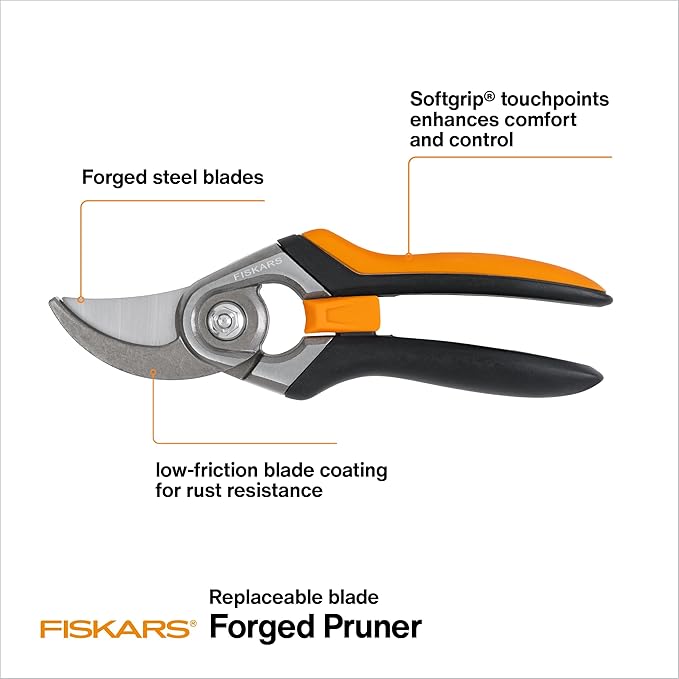 Fiskars Bypass Pruning Shears, 1-Inch Cut Capacity Softgrip Pruner, Forged Steel Replaceable Blade Stays Sharp Through Heavy Use with Rust Resistant, Low-Friction Coating-PawvioPets