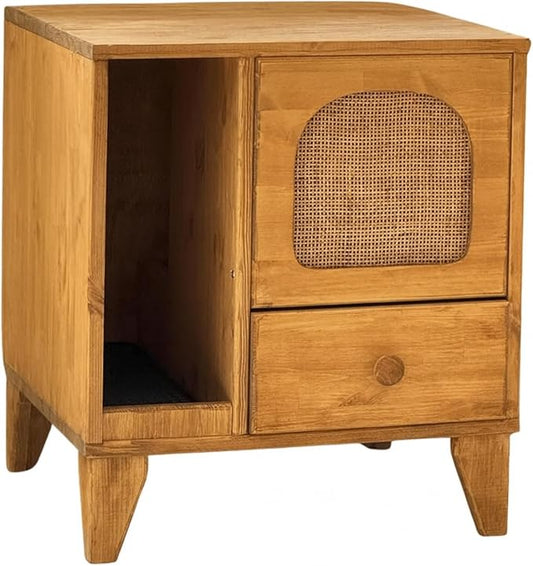 Cat Litter Box | Hidden Litter Box Furniture with Removable Divider | Wooden Cat Washroom Furniture | Indoor Cats House (Wood)-PawvioPets
