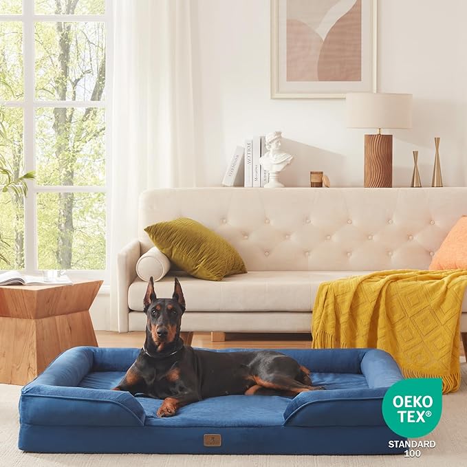 Bedfolks Orthopedic Dog Bed XXL, Waterproof Dog Sofa Bed for Giant Dogs, Egg Foam Pet Couch Bed with Removable Washable Cover and Nonslip Bottom, Navy Blue-PawvioPets