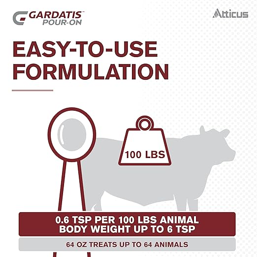 Atticus Gardatis Pour-On Insecticide with IGR (1/2 Gal) - Control Lice, Flies, and Ticks on Cattle and Horses - (Compare to Clean-Up II) - Permethrin 5.0% and Diflubenzuron 3.0%-PawvioPets
