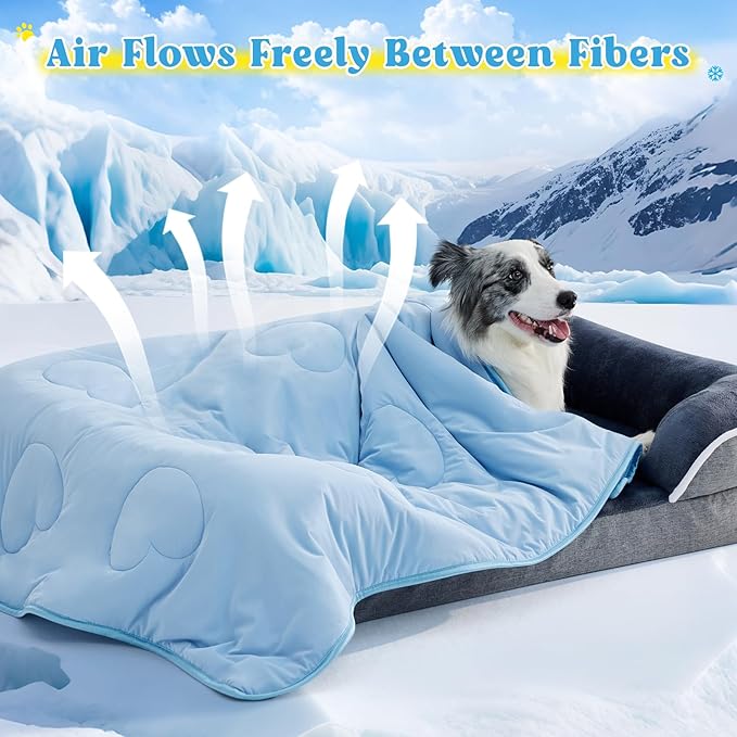 Cooling Blanket for Dogs, Lightweight & Durable Dog Cooling Mat, Q-MAX>0.45 Soft Breathable Pets Comforter for Couch, Bed & Car Essential - Light Blue 50x60 Inches-PawvioPets