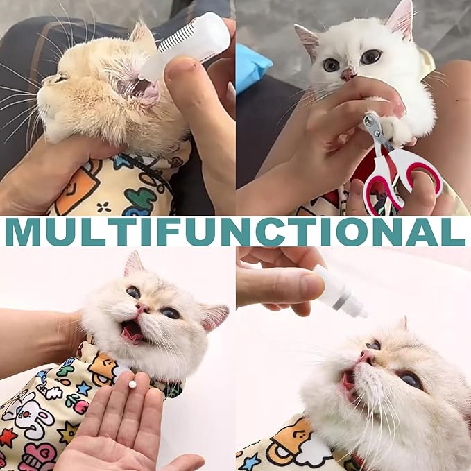 Cat Grooming Wrap for Cutting Nails with Cat Nail Clipper, Self-Adherent Wrap for Ear Cleaning, Anti-Runaway/Scratch, Cat Swaddle Wrap for Calming, Yellow-PawvioPets