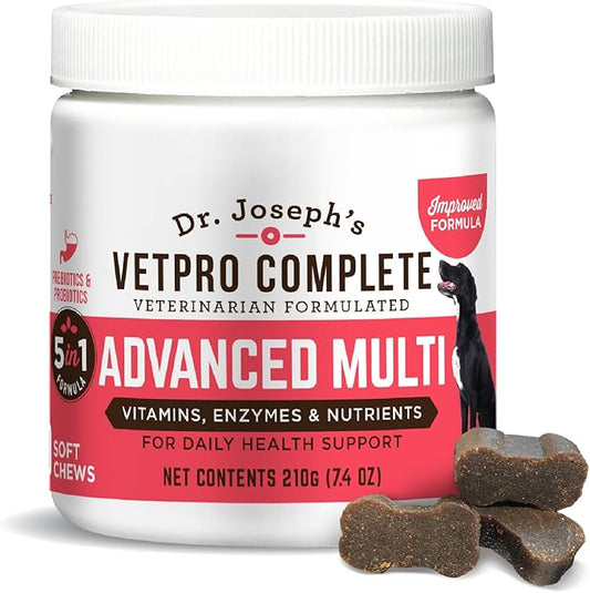 Dr. Joseph's VetPro Complete Multivitamin Dog Supplement, 60 Count (Small Dog 60 Days Supply), 5 in 1 Chew with Vitamins, Enzymes & Nutrients, Hip and Joint Health, Immune System and Allergy Support-PawvioPets