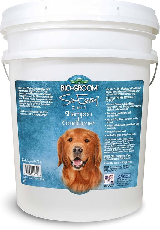 Bio-Groom So Easy 2 in 1 Shampoo & Conditioner - Dog & Puppy Shampoo and Conditioner 5 Gallon, Detangling Dog Wash, Bulk Size for Grooming, Soap Free, 12:1 Concentrate - Tropical Fruit Scent, 5 Gallon-PawvioPets