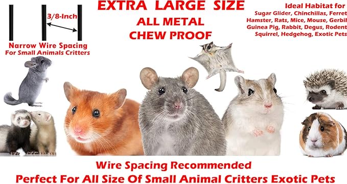 Extra Large 4-Floors with Tight 3/8-Inch Bar Spaing for Ferret Chinchilla Sugar Glider Rats Mice Hamster Gerbil Squirrel Rodent Degu Dagus Small Animal Critter Cage-PawvioPets