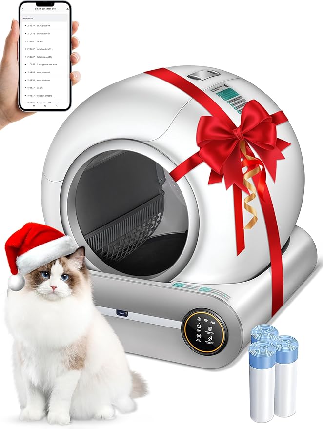 Automatic Litter Box, Upgraded Robot Self Cleaning Litter Box for Multiple Cats, 65L+9L Extra Large, Features Negative ion Sterilization and Deodorization, APP Control, 3 Rolls Litter Bag Liners-PawvioPets