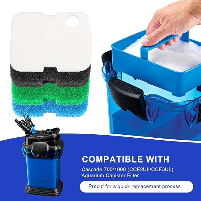 16 PCS Replacement Canister Filter Media Pad Compatible with Penn Plax Cascade 700/1000 CCF2UL/CCF3UL, Aquarium Bio Floss Pads Part, Activated Carbon Sponge Filters Pads for Fish Tank-PawvioPets