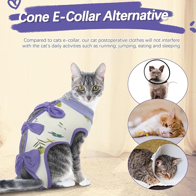 DENTRUN Cat Surgery Recovery Suit Anti Licking Spay Snuggly Vest, Pet Surgical Recovery Shirt After Surgery for Male Female Cat Small Dog Cone E-Collar Alternative-PawvioPets