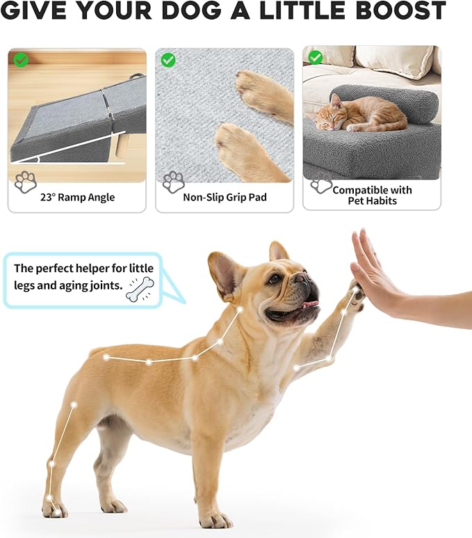 Dog Stairs for Small Dogs and Cats – 2-in-1 Dog Ramp for Bed and Couch, 16.5'' Foldable Wooden Pet Steps, Sturdy Multi-Use Split Ottoman Design, Dark Grey-PawvioPets