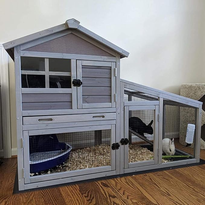 Aivituvin Rabbit Hutch Outdoor Chickecn Coop Indoor Bunny Cage with Pull Out Tray,Upgrade Version,Removable Bottom Wire Mesh 53.4" L x 23.6" W x 38.1" H-PawvioPets