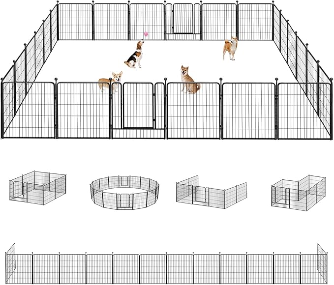 Dog Playpen 32 inch 24 Panels Indoor Outdoor Dog Pen for Medium/Small Dogs Heavy Duty Metal Dog Fence Outdoor for Yard, Puppy Playpen with Door Portable Pet Fence for RV Camping Yard-PawvioPets