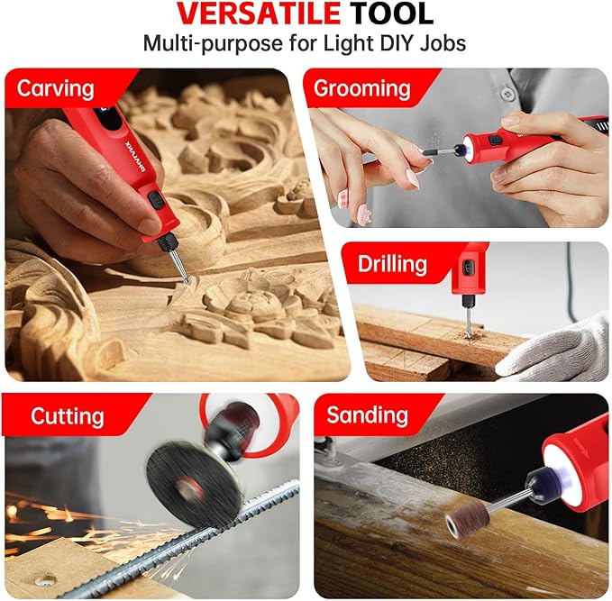 Dog Nail Grinder - Upgraded Pet Nail Grinder, Electric 5 Speeds LED Lights Ring Rechargeable Dog Nail Trimmers Kit, 40 Accessories Cordless Pet Nail Grinder for Dogs Cats and Small/Medium Animals Red-PawvioPets