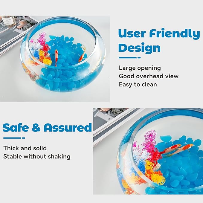 2 Gallon Glass Fish Bowl with Decor, Include Fluorescent Stones & Colorful Plastic Trees, High White Glass for Clear View, Small Fish Bowl/Vase/Aquarium for Betta Fish/Goldfish, Nice Home Décor-PawvioPets