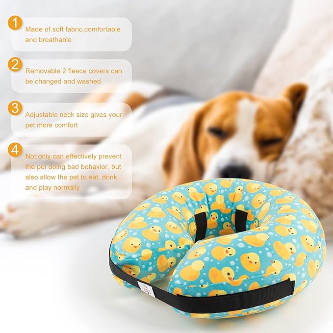 CuteBone Inflatable Soft Dog Cone with Removable Fleece Covers for Small/Medium/Large Dogs and Cats After Surgery GWB04S-PawvioPets