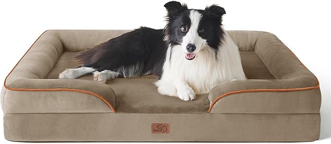 Bedsure Orthopedic Dog Beds Large Sized Dog - Washable Large Dog Cat Bed Waterproof, Comfort Dogs Couch Sofa with Washable Removable Cover, Pet Bed with Nonskid Bottom, Hazel, 35"-PawvioPets