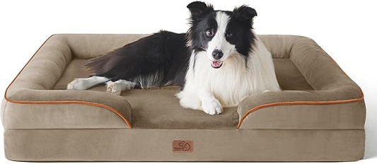 Bedsure Orthopedic Dog Beds Large Sized Dog - Washable Large Dog Cat Bed Waterproof, Comfort Dogs Couch Sofa with Washable Removable Cover, Pet Bed with Nonskid Bottom, Hazel, 35"-PawvioPets