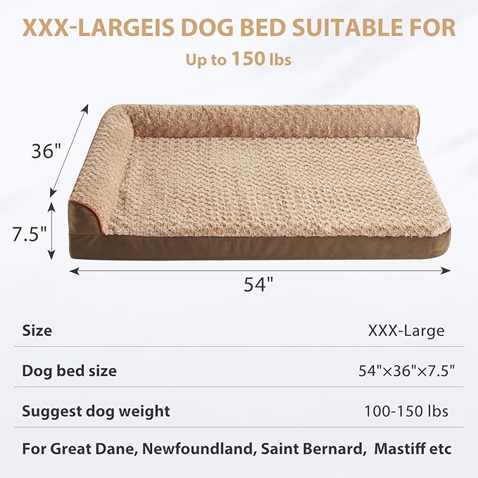 BFPETHOME Orthopedic Dog Beds for Large Dogs-Waterproof Sofa Dog Bed with Removable Washable Cover, Large Pet Bed with Waterproof Lining and Nonskid Bottom, Pet Bed for Dogs-PawvioPets